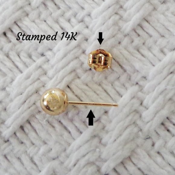 NEW 14K Real GOLD Ball Stud Earrings 5mm Yellow Gold HypoAllergenic Stamped14K - Picture 2 of 3